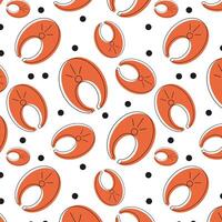 Seamless pattern of salmon steak with black spots, illustration, repeating pattern with fish on a white background, salmon fillet texture vector