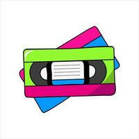 illustration of retro cassette, bright sticker in y2k style isolated on white background for sticker, patch, background, invitation, banner, for t-shirt in hand drawn style, 80s 90s doodl vector