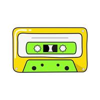 Illustration of retro audio cassette, bright y2k style sticker isolated on white background for sticker, patch, background, invitation, banner, for t-shirt in hand drawn style, 80s 90s doodle vector