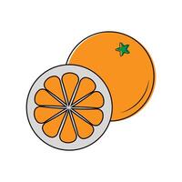 Abstract modern icon of orange, whole and sliced, isolated on white background. For web, print, product design, logo, postcard, coloring. Simple line, flat illustration, hand drawn. Outline vector
