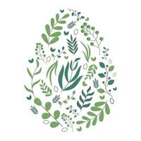 Easter Patterned Egg with Plants. Happy Spring Holiday Egg for Banner, Poster, Greeting Card Background. Modern Easter Design with Egg, Plants. Cute Easter Elements. Creative Spring Pattern. vector