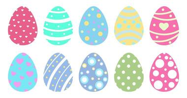 Easter Eggs with Flowers Pattern. Happy Easter. Cute Eggs Drawing Clipart Icons. Spring Holiday Flat Oval Shape Elements. Collection in Colorful and Multicolored Paint art for Traditional Christian. vector