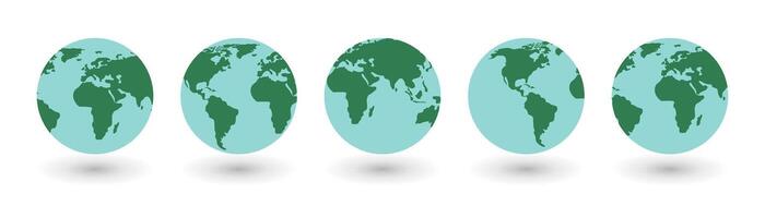 Earth Globe Icons Set Illustration. Collection Globes with World Maps with Shadow on white Background. Set Earth Globe Hemispheres with Continents. International Earth Day. vector