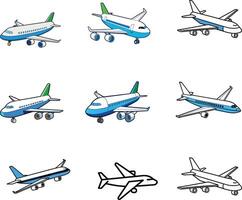 Collection of Airplanes Different Views and Styles vector