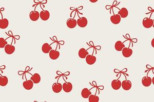 Red Cherries with Bows Seamless Pattern vector