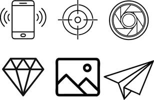 Icon Set Mobile, Target, Camera, Diamond, Image, and Paper Plane vector