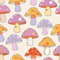 Seamless Pattern of Colorful Mushrooms with Polka Dots vector
