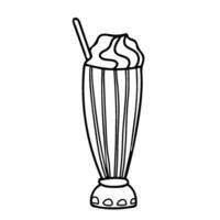 Milkshake with soft serve ice cream and Straw in Tall glass. Hand drawn illustration in Doodle style isolated on a background. For menu, print or web infographics. vector