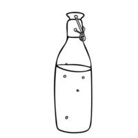 Soda or Lemonade glass Bottles with porcelain cap. line illustration of refreshment summer drink in Doodle style isolated on a background. Organic healthy Beverage for packaging, menu and vector