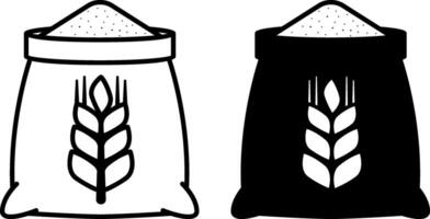 Flour Icons. Black and White Illustrations. Flour in Bag. Grain Processing Product. Food, Baking Product. Grocery Concept vector