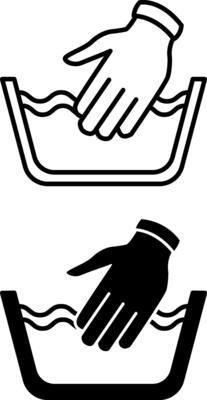 Hand Wash Laundry Icons. Black and White Illustrations. Gentle Care For Delicate Fabrics. Sticker, Label. Concept Of Material Characteristics