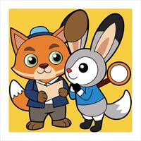 A cartoon fox and rabbit are standing next to each other vector