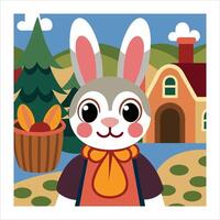 A cartoon rabbit with a basket of eggs vector