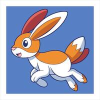 A cartoon rabbit running on a blue vector