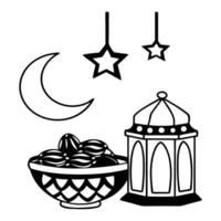 ramadan iftar with crescent, lantern, and dates illustration vector