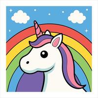 A cartoon unicorn with a rainbow vector