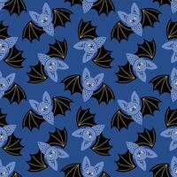 Seamless pattern with bats on blue background. vector