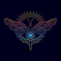 All seeing eye,butterfly and sun. Graphic icon in line art style with gradient colors. vector