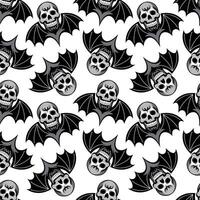 Seamless pattern with skull with bat wings on white background. vector