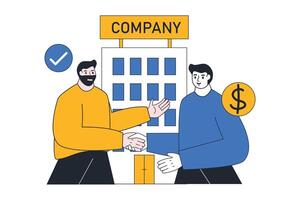 Businessman shaking hands on a signed acquisition and takeover. buying shares or assets from another company vector