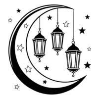 Moonlit Glow Lanterns Hanging from the Crescent vector