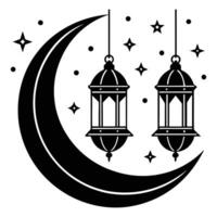 Cosmic Dream Crescent Moon and Floating Lanterns vector