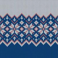 Scandinavian knitted seamless pattern. Norwegian native style sweater, ornament with snowflakes. Fair Isle design. Wool texture and winter holiday background, blue and white vector