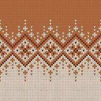 Scandinavian knitted seamless pattern. Norwegian native style sweater, ornament with snowflakes. Fair Isle design, wool texture. Winter holiday background. Brown, white vector