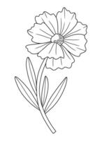 Wildflower in line art style. Blooming wild plant coreopsis, meadow flower, black color. Botanical element for design projects, ink outline. Detailed, texture floral. vector