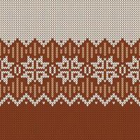 Scandinavian knitted seamless pattern. Norwegian native style sweater, ornament with snowflakes. Fair Isle design. Wool texture. Winter holiday background, brown and white vector