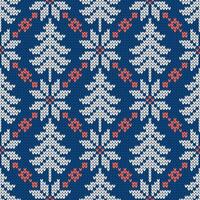 Winter traditional knitted pattern. Scandinavian style sweater. Seamless wool texture with snowflakes and christmas trees. Holiday background. vector