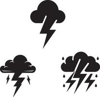 Three different icons of lightning, thunder and cloud vector