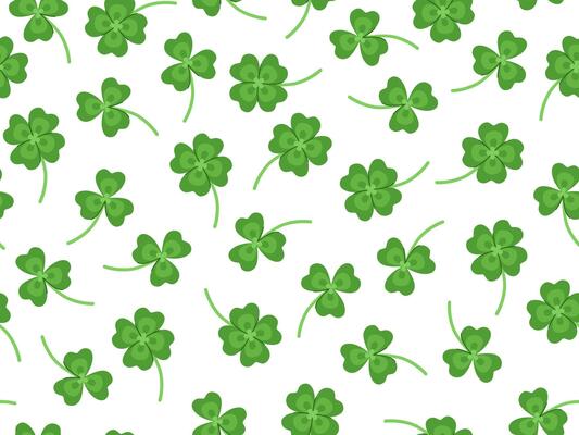 Four leaf and three leaf clovers cartoon seamless pattern for St. Patrick's Day.