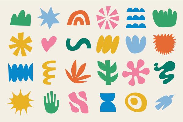 Collection of colorful abstract shapes in a modern and minimalist style
