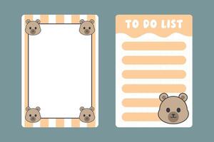 Kawaii Bear Themed Notes and To Do List Template vector