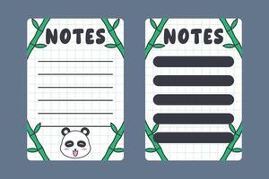 Kawaii Panda Themed Notes Template with Bamboo Design vector