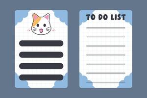 Kawaii Cat Themed To Do List and Notes Template vector