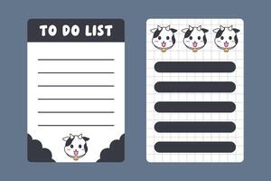 Kawaii Cow Themed To Do List and Planner Template vector