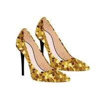 Stylish golden high heeled shoes. Elegant footwear design for fashion and womens themes. Flat illustration isolated on white background. vector