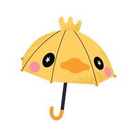 Cute yellow duck umbrella, hand-drawn spring illustration, minimalistic and playful, perfect for children designs, spring weather, and seasonal projects, isolated on white background. vector