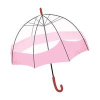Pink transparent umbrella, hand-drawn spring illustration, minimalistic design, perfect for spring projects, rainy season, cards, and seasonal decor, isolated on white background. vector