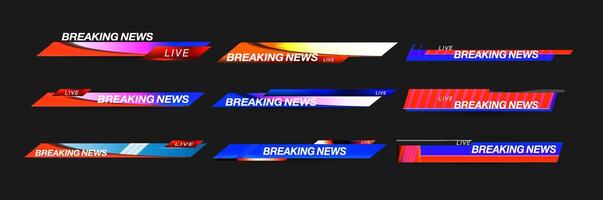 Dynamic breaking news graphics displayed in vibrant colors for live broadcasting updates. vector