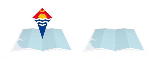 Two versions of an Kiribati folded map, one with a pinned country flag and one with a flag in the map contour. Template for both print and online design. vector