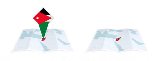 Two versions of an Jordan folded map, one with a pinned country flag and one with a flag in the map contour. Template for both print and online design. vector