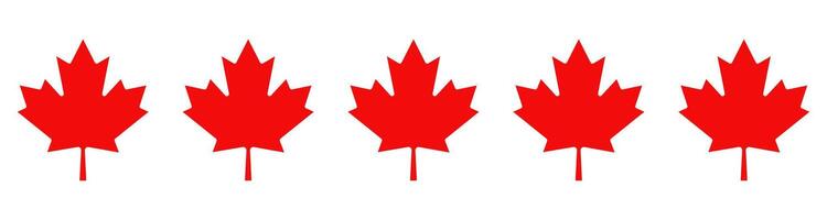 Banner with 5 official red maple leaves of Canada lined up in a row, isolated on a transparent background. Perfect for Canada Day, national celebrations and patriotic designs. illustration. vector