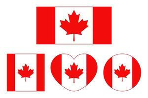 Set of Canadian flag icons in various shapes including rectangle, square, heart and circle isolated on a transparent background. Perfect for Canada Day, national and patriotic celebrations. . vector