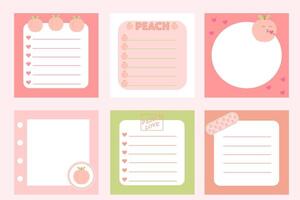 Postcards for notes with peaches, pink. Stickers for records. graphics vector