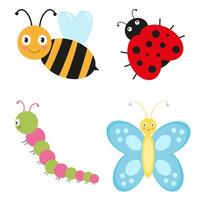 Bee, ladybug, butterfly and caterpillar on a white background vector