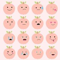 Set of peaches emoji. Peaches with emotions. Smilies in the form of peaches. graphics vector