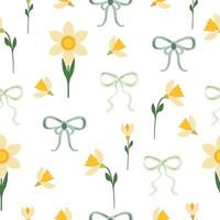 Spring Pattern Narcissus and trendy bows. graphics vector